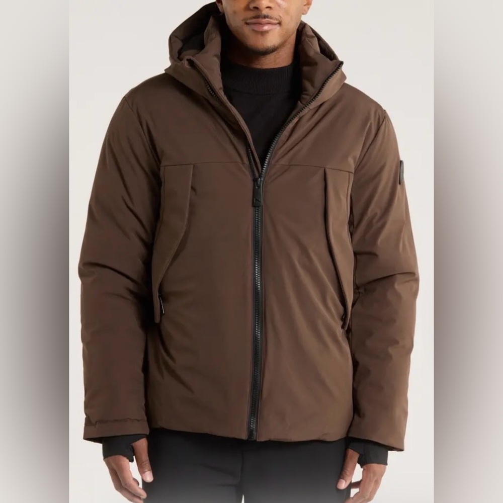 Noize Men's Chocolate Brown Puffer Jacket with Zip Front